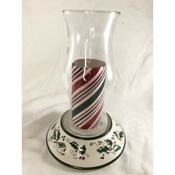 vtg Home for the Holidays Christmas Hurricane Candle Holder candy stripe Pillar - Picture 2 of 9